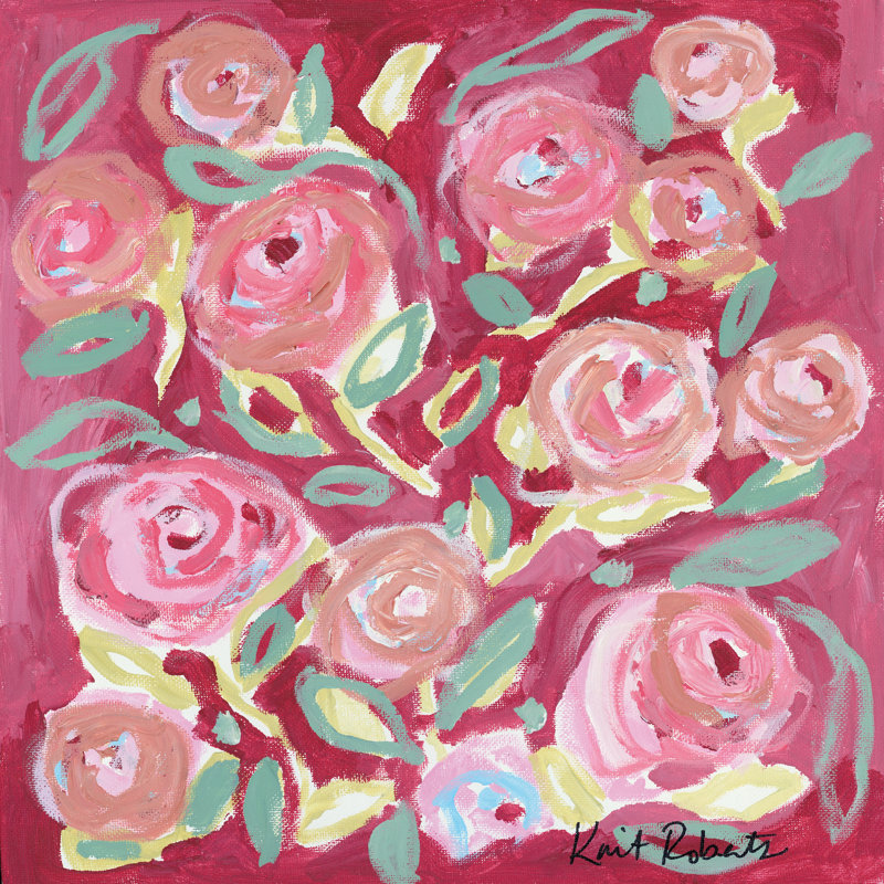 Blooming in Rose - Peinture, H 20 po x l 20 po, Toile tendue