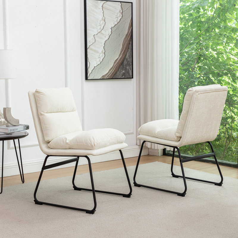 Contemporary Upholstered Chairs, Set of 2, Vanilla White