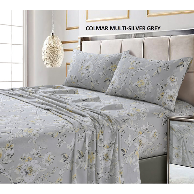 Tribeca Living Printed 300 Thread Count Sheets 100% Cotton Floral Sheet Set, Queen Sheet Set + Fitted Sheet + 2 Pillowcases