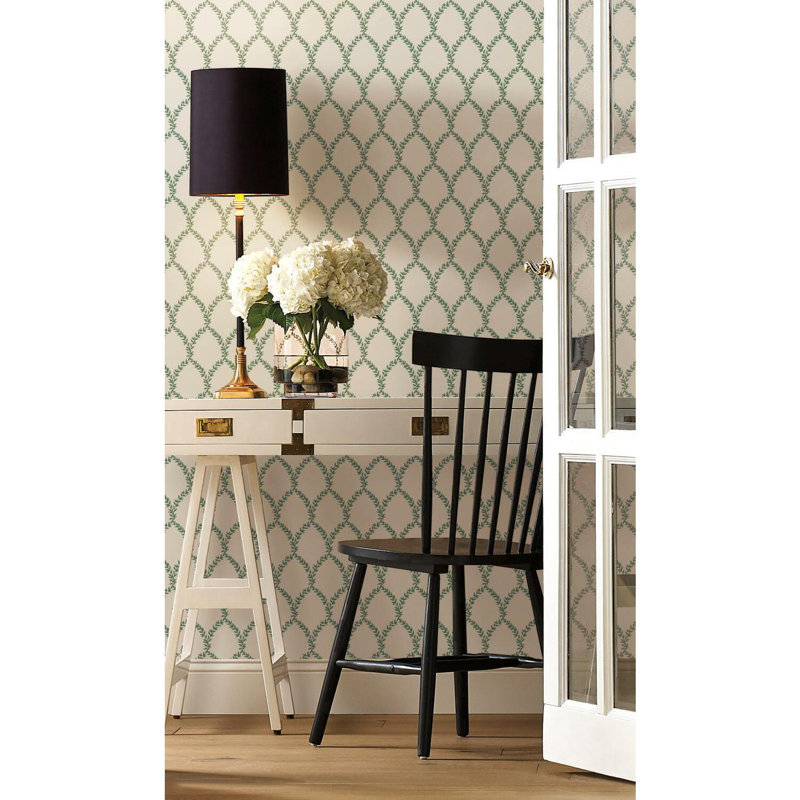 Laurel 27' x 27" Wallpaper Roll, Green/White
