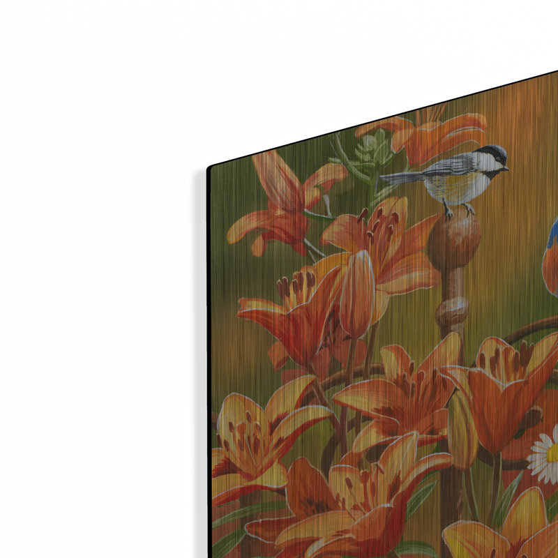 Winston Porter «Rusty Fence and Lilies» par William Vanderdasson, art mural en métal, H 12 po x l 16 po