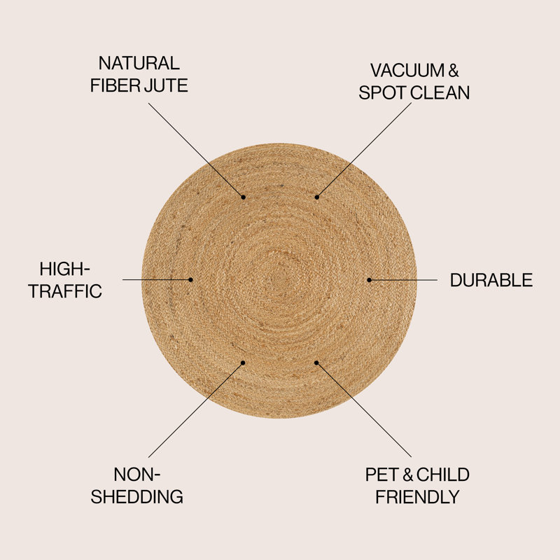 Ammerman Round Natural Jute Braided Circle Natural Rug, Round 8'