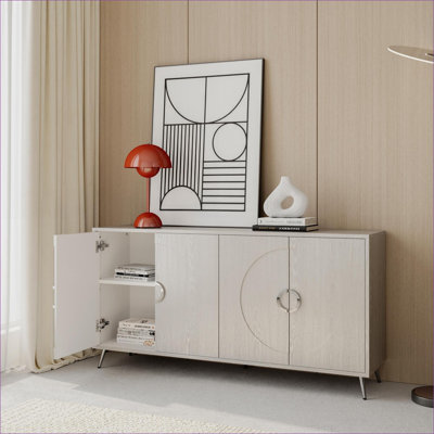 Armoires | Buffet de rangement 4 portes Modern, finition argent clair, tablettes réglables, multi-pièces | Minimaliste | Salon