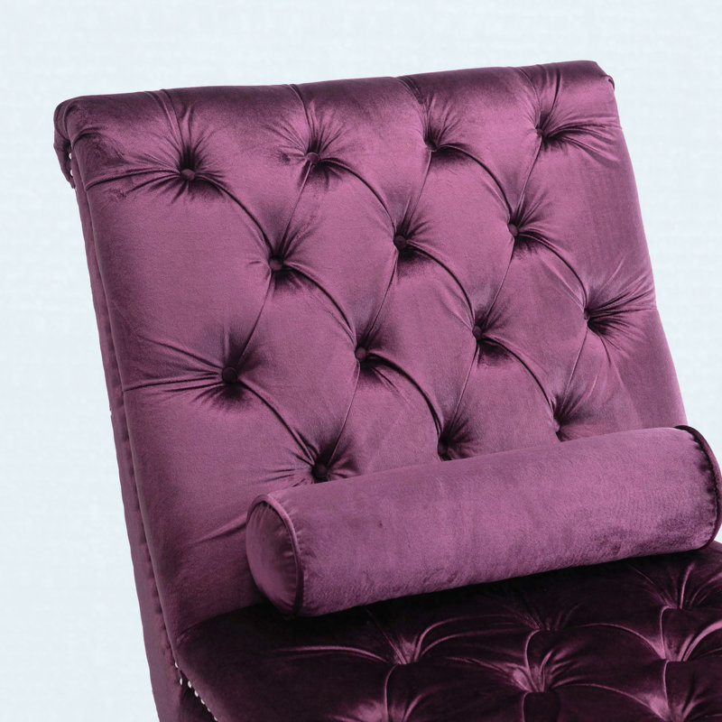 Chaise longue en velours capitonnée à boutons capitonnés, Purple