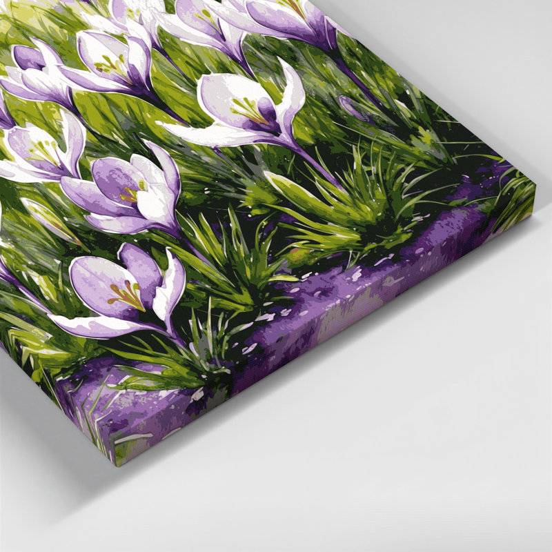 Botanical Crocuses Gray Canvas Wall Art