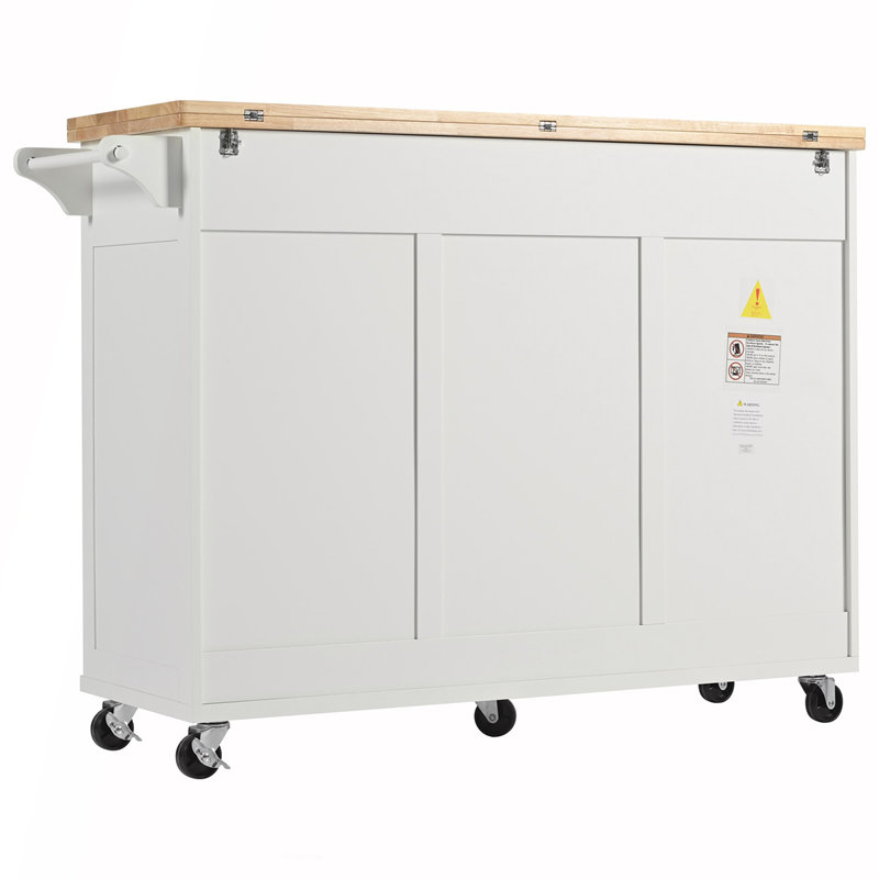 Kitchen Island with Foldable Counter Top, Spacious Storage, and Rolling Wheels for Versatile Use in Any Room, White