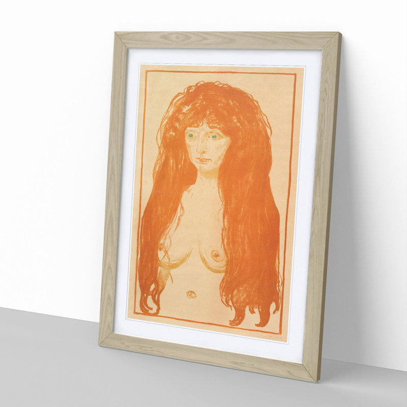 Woman with Red Hair by Edvard Munch - Picture Frame Painting, 65cm H x 48cm W x 2cm D, Oak Framed