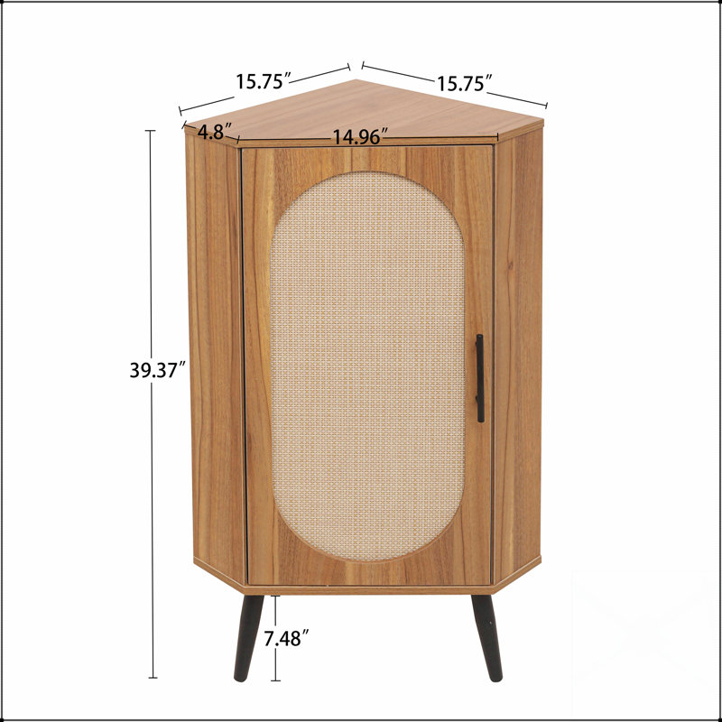 Freestanding Rattan Door Corner Cabinet, Space-Saving And Stylish Storage Solution For Small Rooms And Corners., Brown
