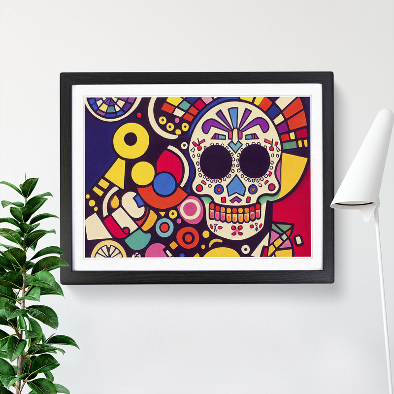 Entrancing Floral Sugar Skull Abstract - Single Picture Frame Painting, Black, 34cm H x 46cm W x 2cm D
