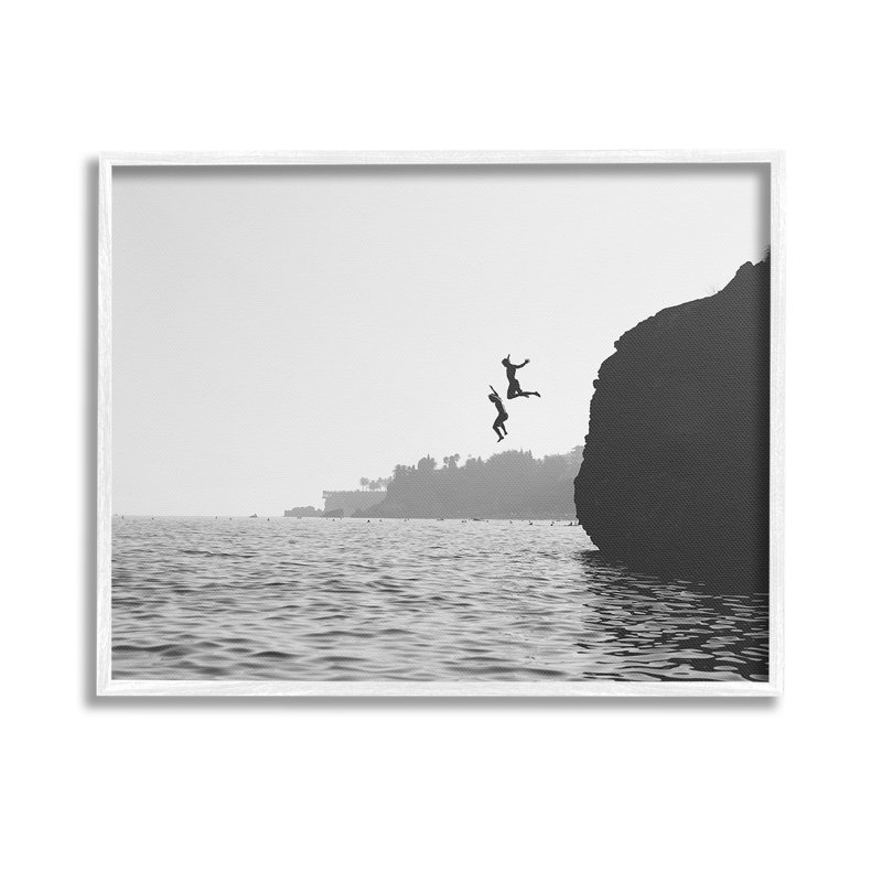 «Diving Ocean Cliff Single Photo Frame» par Sissi et Seb sur toile, Giclée encadrée blanc bord de mer, H 11 po x l 14 po