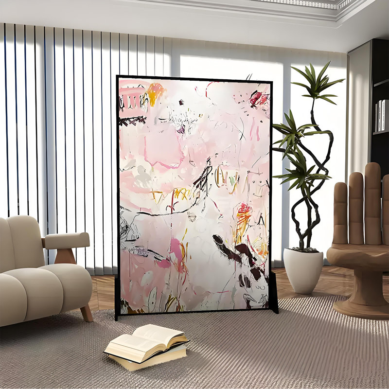 Pink Abstract Panel Screen, 70.87" H x 39.37" W x 1.57" D