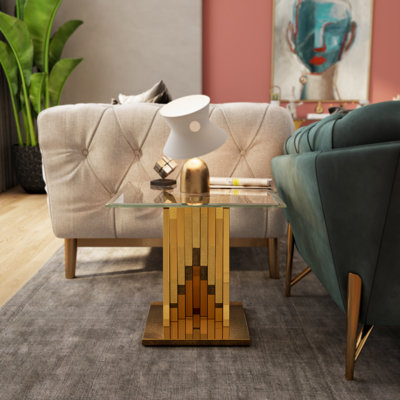 2 Piece Glass And Silver Living Room Table Set