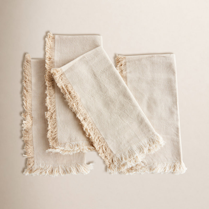 Ensemble de serviettes Eggett Toile, Couleur unie, Beige, Frange