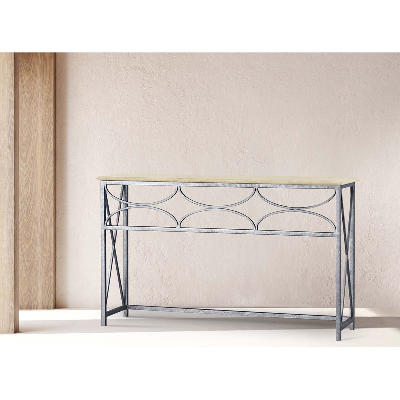 Diamond Console Table, Lite Travertine, Deep Ocean