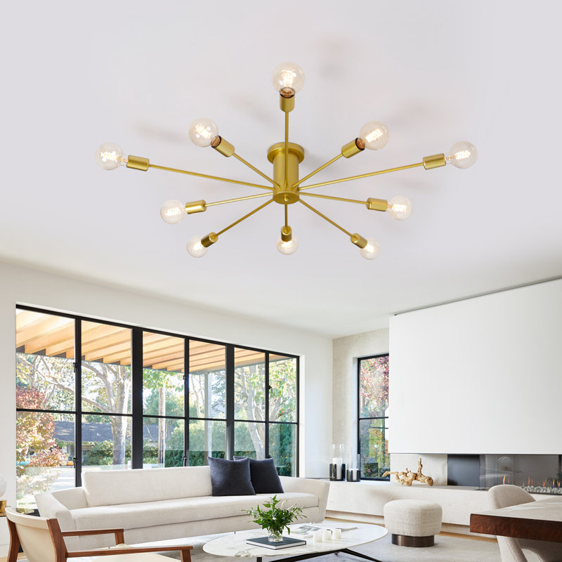 Plafonnier semi-encastré 34,3 po Parrino Light, Doré, 10 lumières