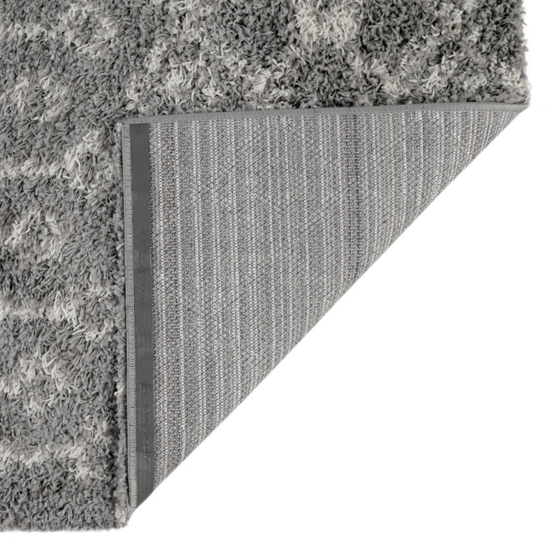 Tapis à poil long gris treillis Griego, Carré 4 pi 1 po