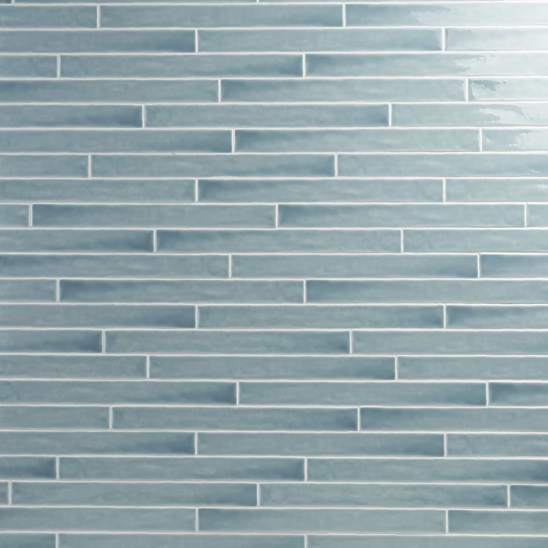 Carolina 2x20 Polished Crackled Ceramic Wall Tile, Sky Blue