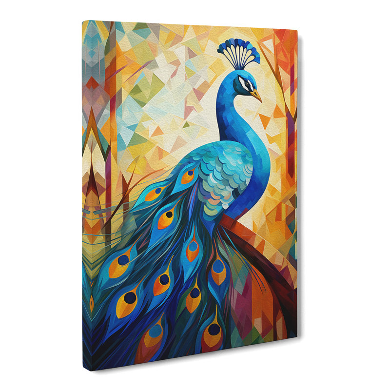 Peacock Cubism - Wrapped Canvas Print, 60cm H x 40cm W x 3cm D