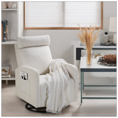 Fauteuil inclinable pivotant rembourré à 360 ° avec fauteuil inclinable et manuel pour chambre de bébé, beige