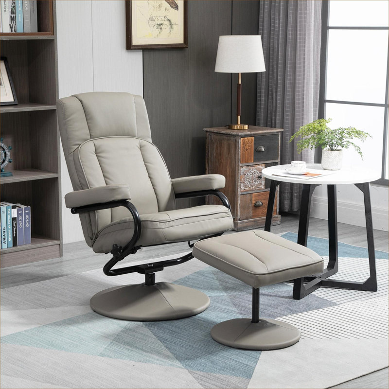 Fauteuil pivotant inclinable, manuel en cuir PU avec repose-pieds repose-pieds pour le salon, le bureau, la chambre à coucher