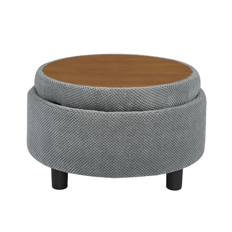 Table basse ronde avec rangement 25 pouces, Gris clair
