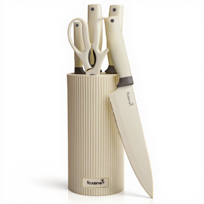 Ensemble de couteaux de cuisine en acier inoxydable à haute teneur en carbone 6 pièces, ensemble de couteaux de cuisine ergonomique en PP en polypropylène, conception compacte, cadeau élégant