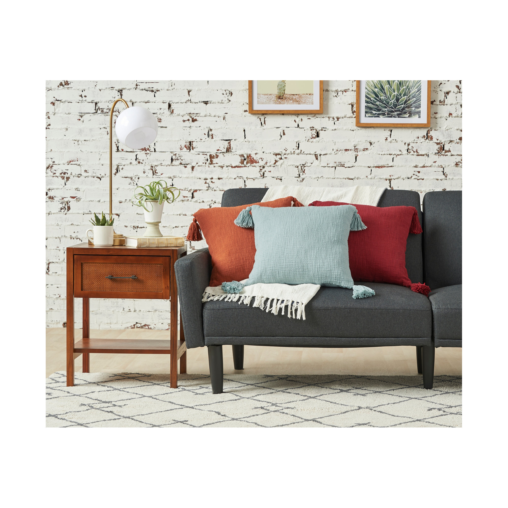 Rachel Cotton Throw Pillow Cover & Insert, Rust