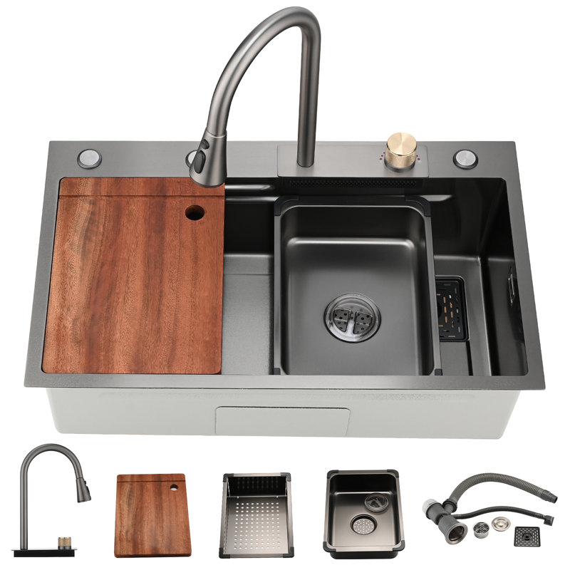 Évier de cuisine à montage sur plan 29,5 "L x 18" avec robinet