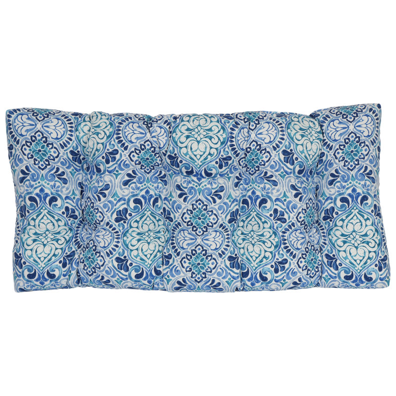 42-Inch By 19-Inch Outdoor Tufted Loveseat Cushion, White/Blue/Fiorella Baltic Moroccan