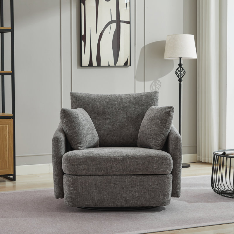 Sayam 40.6'' Wide Swivel Club Chair, Charcoal Polyester