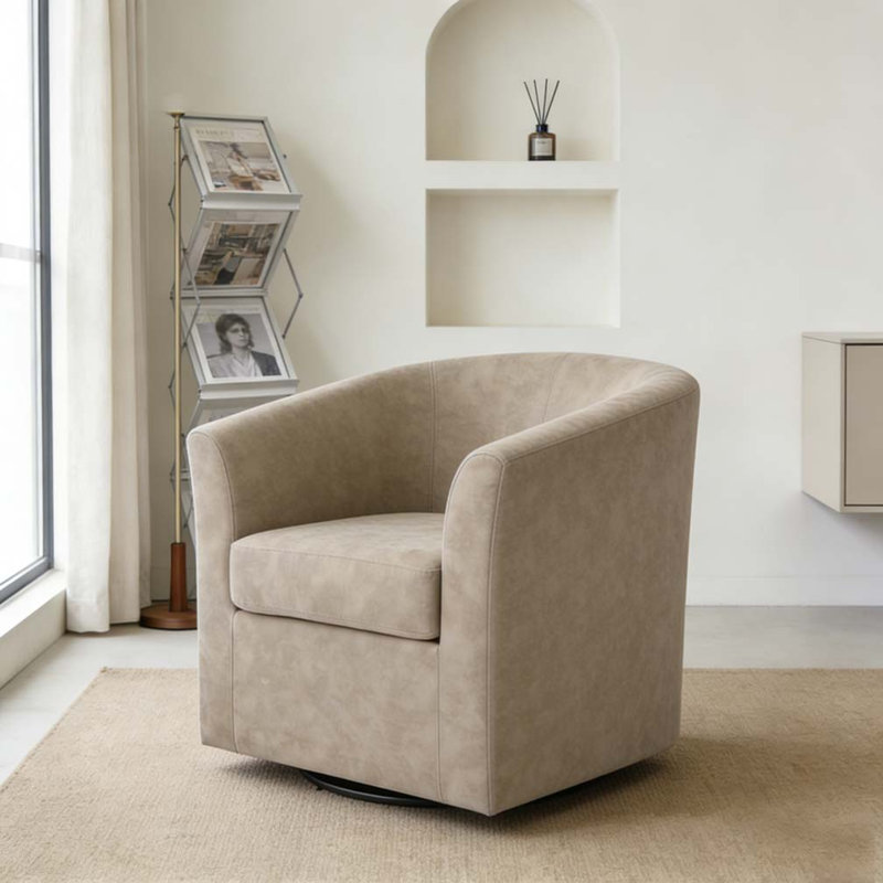 Faux Leather Swivel Barrel Chair, Apricot