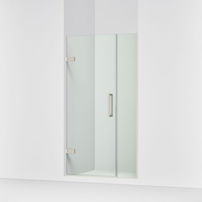 Composed 39-5/8-In40-3/8-Inw X 71-1/2-Inh Frameless Pivot Shower Door With 3/8-In Crystal Clear Glass And Back-To-Back Vertical Door Pulls