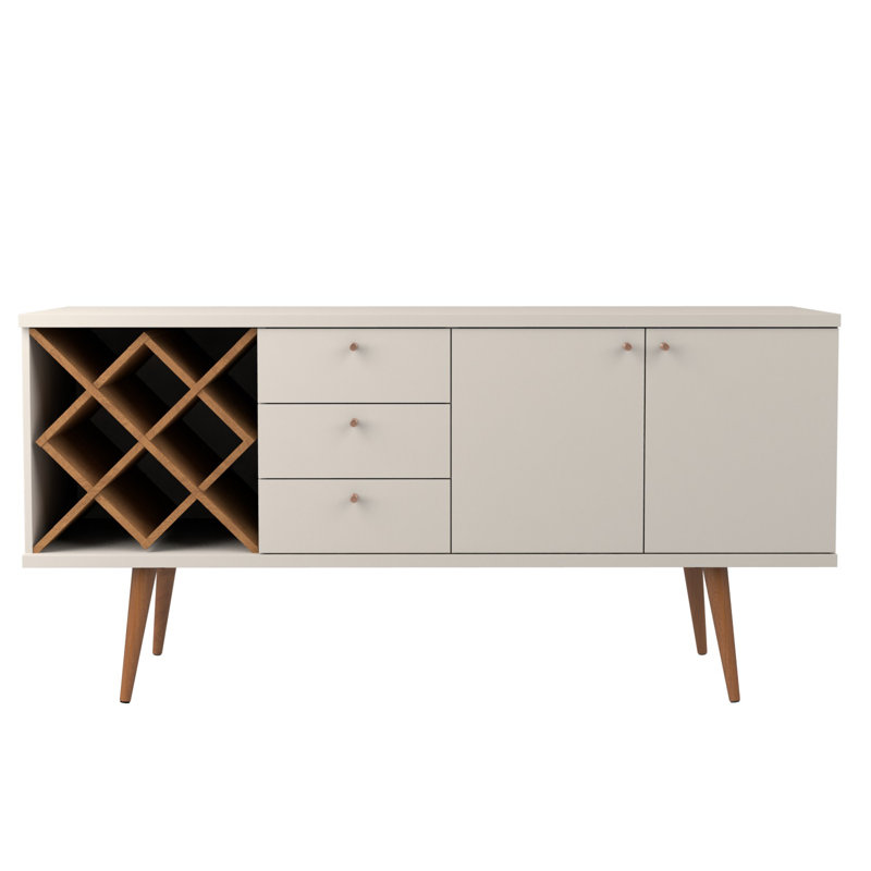 Buffet 3 tiroirs contemporain blanc cassé et crème érable Utopia, Blanc cassé et crème d'érable