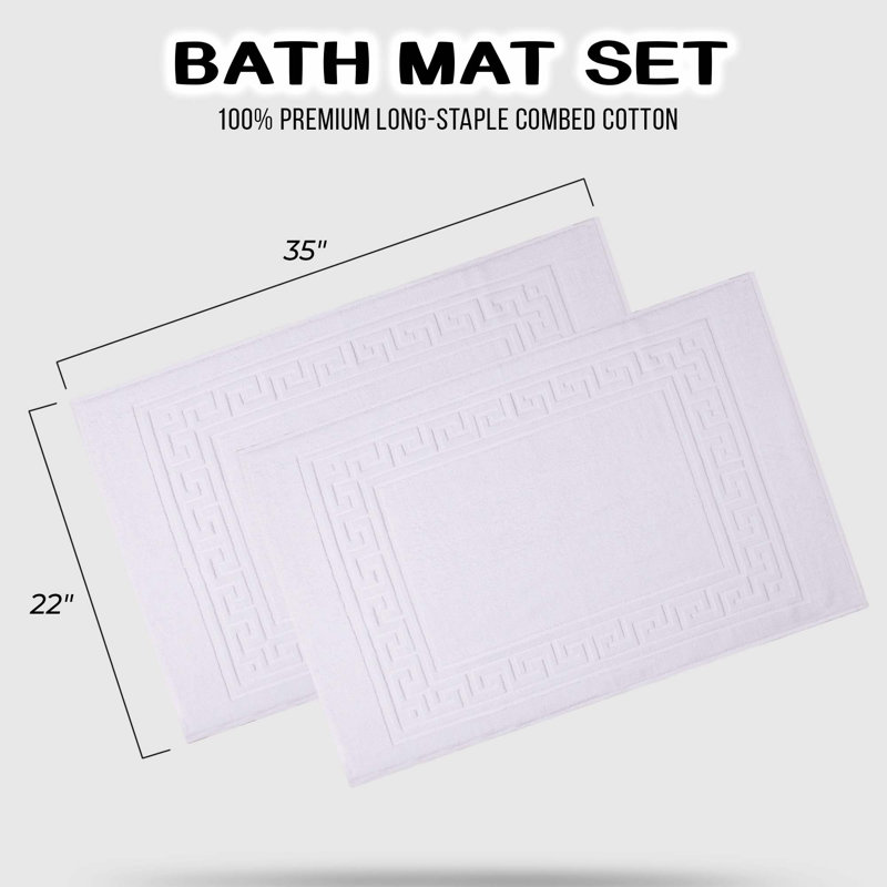 Subra Rectangular Cotton Reversible Greek Key Infinity Border 2 Piece Bath Mat, White