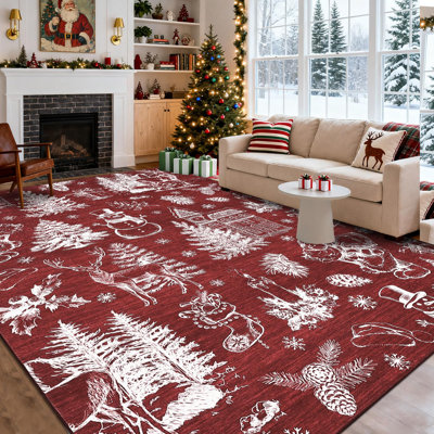 5 x 7 pi lavables tapis de Noël pliables résistants aux taches et à poils courts Tapis de Noël doux sans perte de poils