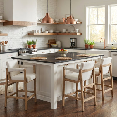 Modern Farmhouse Bar Stool - Upholstered Seat & Back With Solid Wood Frame