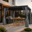 Pergola à auvent noir avec rideaux d'intimité et moustiquaire FLISE 10 pi x 10 pi-133410850-133410853