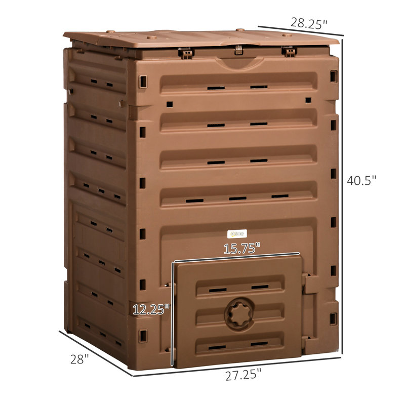 120 Gallon Compost Box - , 80 Ventilation Holes, 2 Sliding Doors, Creation Of Fertile Ground, Lightweight & Stable, Brown , Vents Doors For Fast Soil Enrichment Impact, 450L