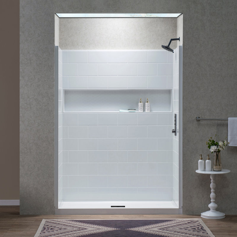 60" X 32"w Shower Combo Kits With Glue Up Shower Walls and Shower Base, Matte Black