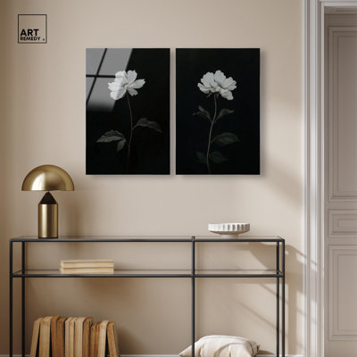 Moonlit Bloom Duet Acrylic Print Black Floral Art Set by Art Remedy, Ready to Hang, 10 x 15