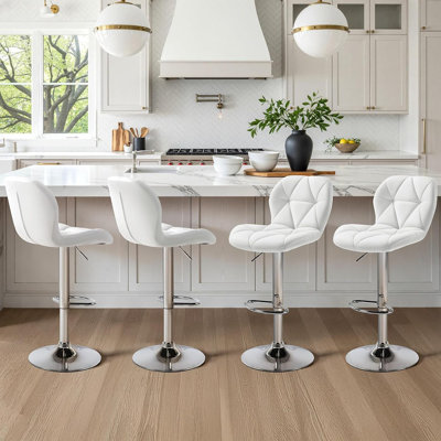 Ensemble de 4 tabourets de bar pivotants réglables modernes avec siège, dossier et repose-pieds en similicuir, blanc