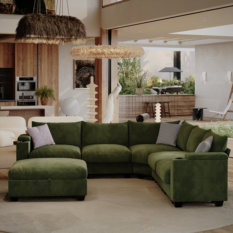 107 '' L-Shaped Modular Sectional Sofa, Living Room Comfy Corner Cloud Couch, With Ottoman Storage, Green
