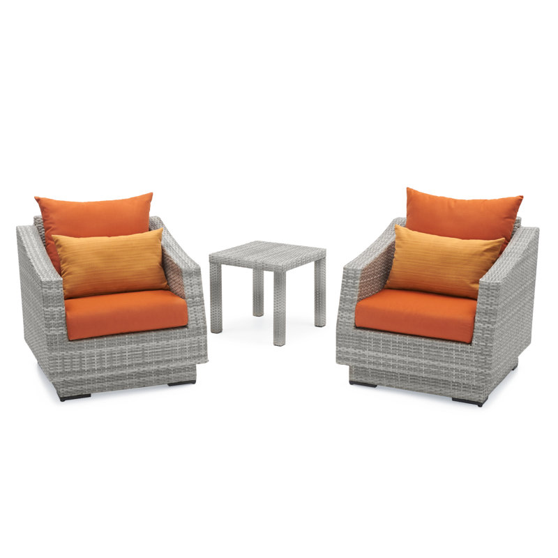 Fionnula 3 Piece Rattan Seating Group With Sunbrella Cushion Covers, Spectrum Cayenne