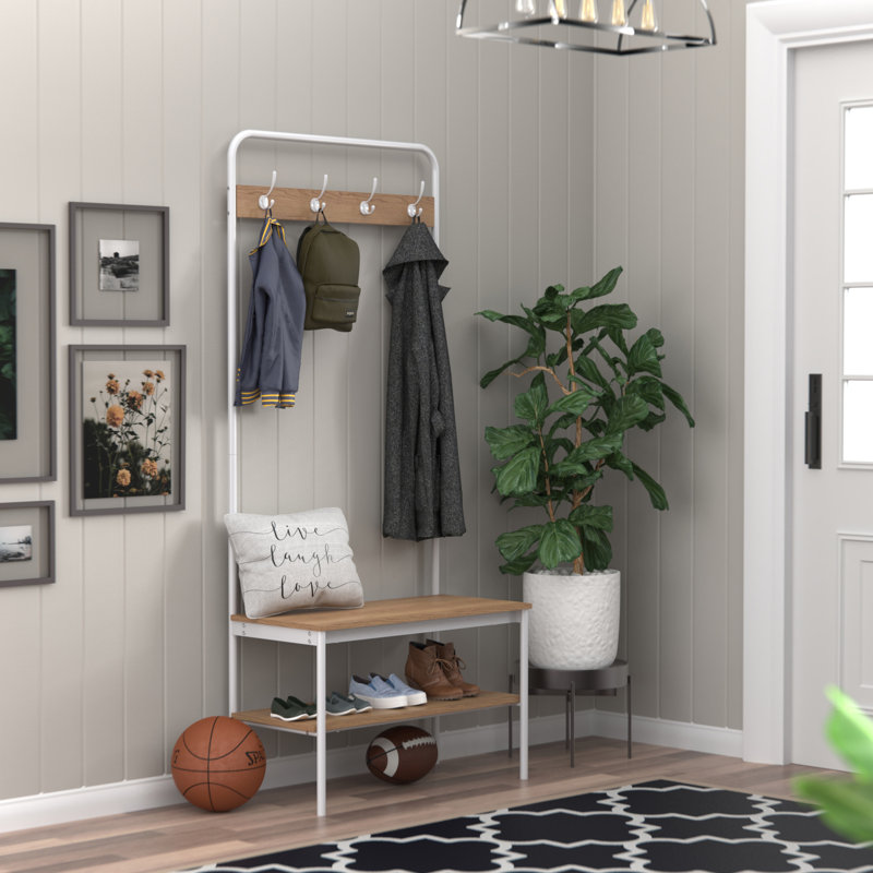 White Hall Tree with Storage Bench and Hooks