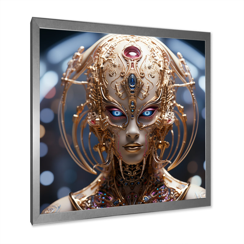 Sci-Fi, portrait d'une déesse futuriste dorée - Portraits abstraits, décoration murale, H 36 po x l 36 po x P 1,5 po
