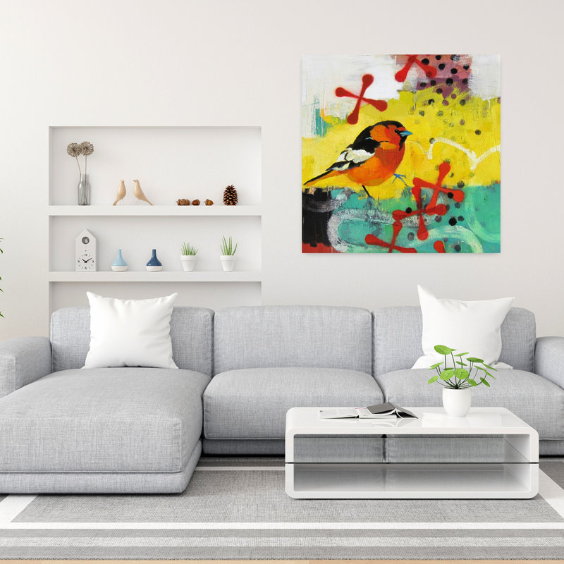 Lune qui patauge, art d'oiseau contemporain, H 36 po x l 36 po