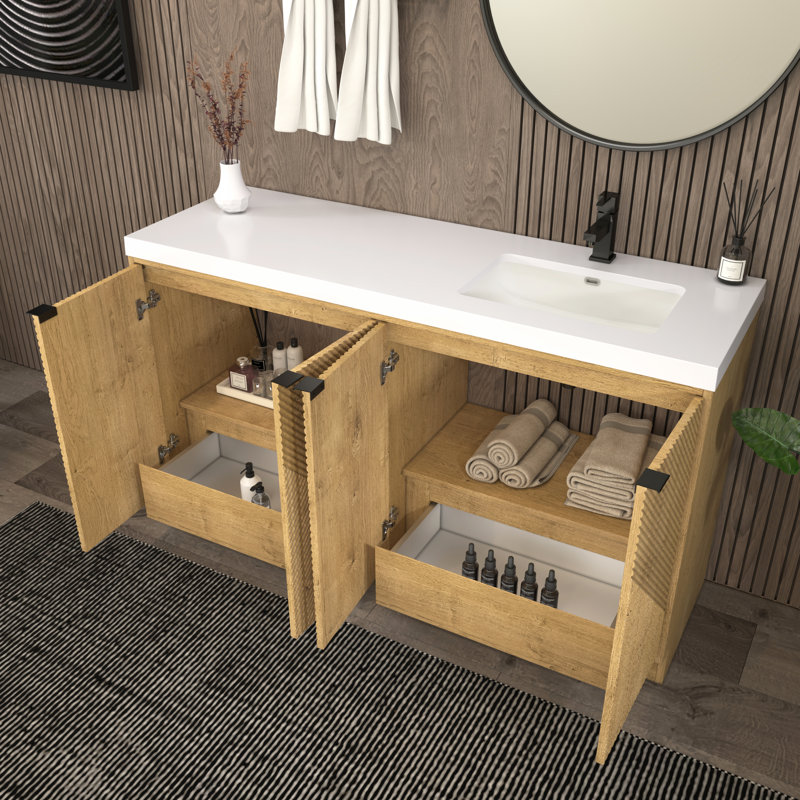 Meuble-lavabo autoportant 59 po avec lavabo droit en acrylique renforcé Monterey, Oui, Chêne