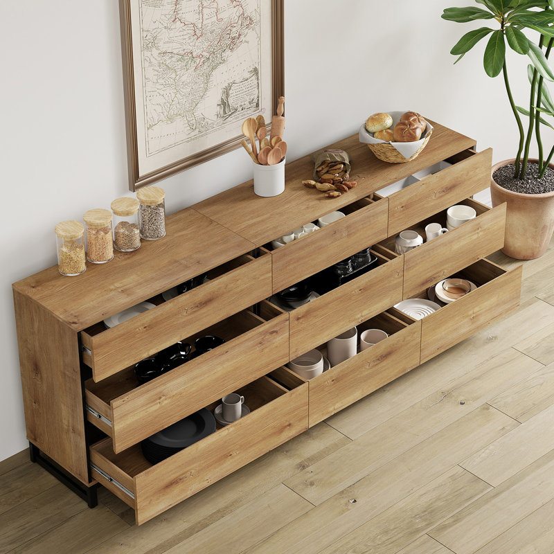 Commode 2 en 1 avec 9 tiroirs, commode moderne avec tablette réglable et base en métal, organisateurs de placard et armoire de rangement pour chambre à coucher
