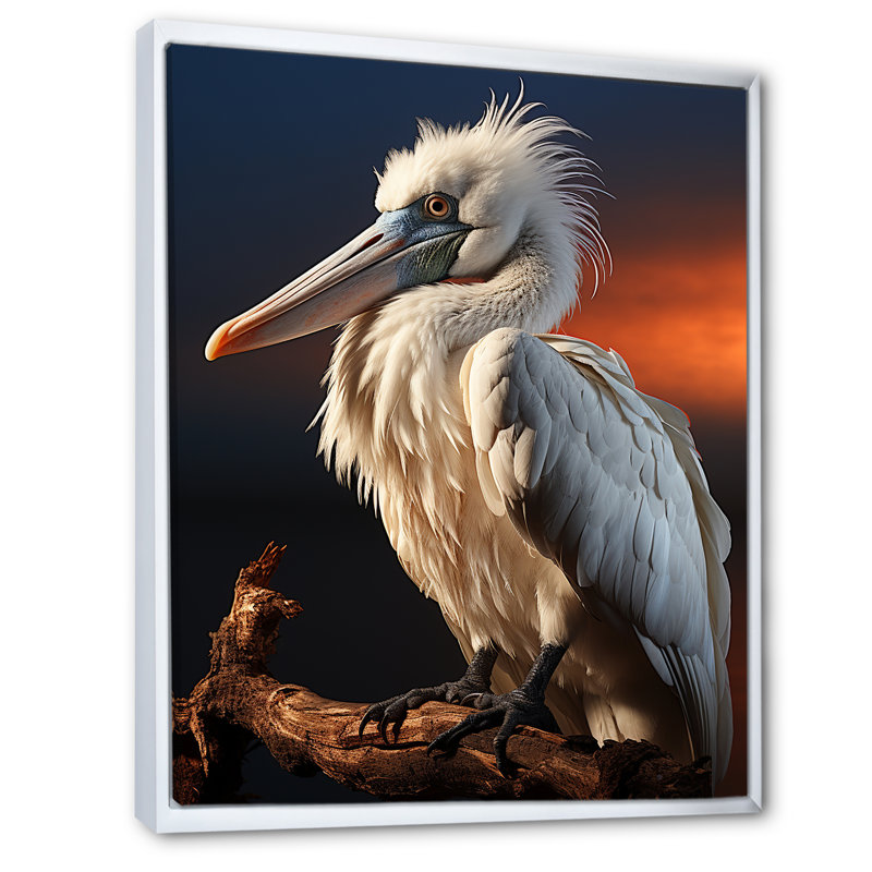Kidwelly, portrait d'un pélican gris vibrant - impression, H 32 po x l 16 po x P 1 po, Cadre flottant blanc