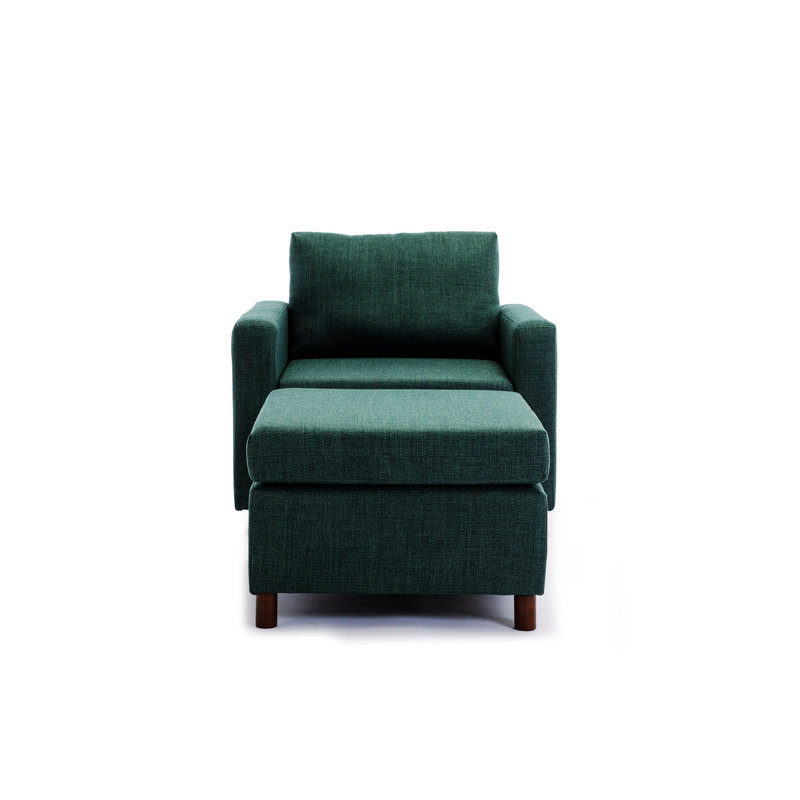 Kaiveon Upholstered Armchair with Ottoman, Green Linen